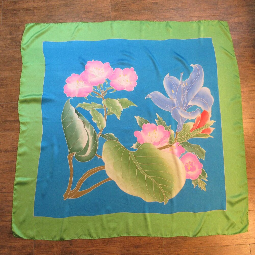 Tropical print 44 inch Scarf / Pareo / Shawl, Green, teal, pink blue floral - Picture 14 of 14